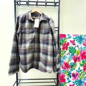 Prana Ryken Flannel Shacket/Shirt Brown Plaid (L) NWT